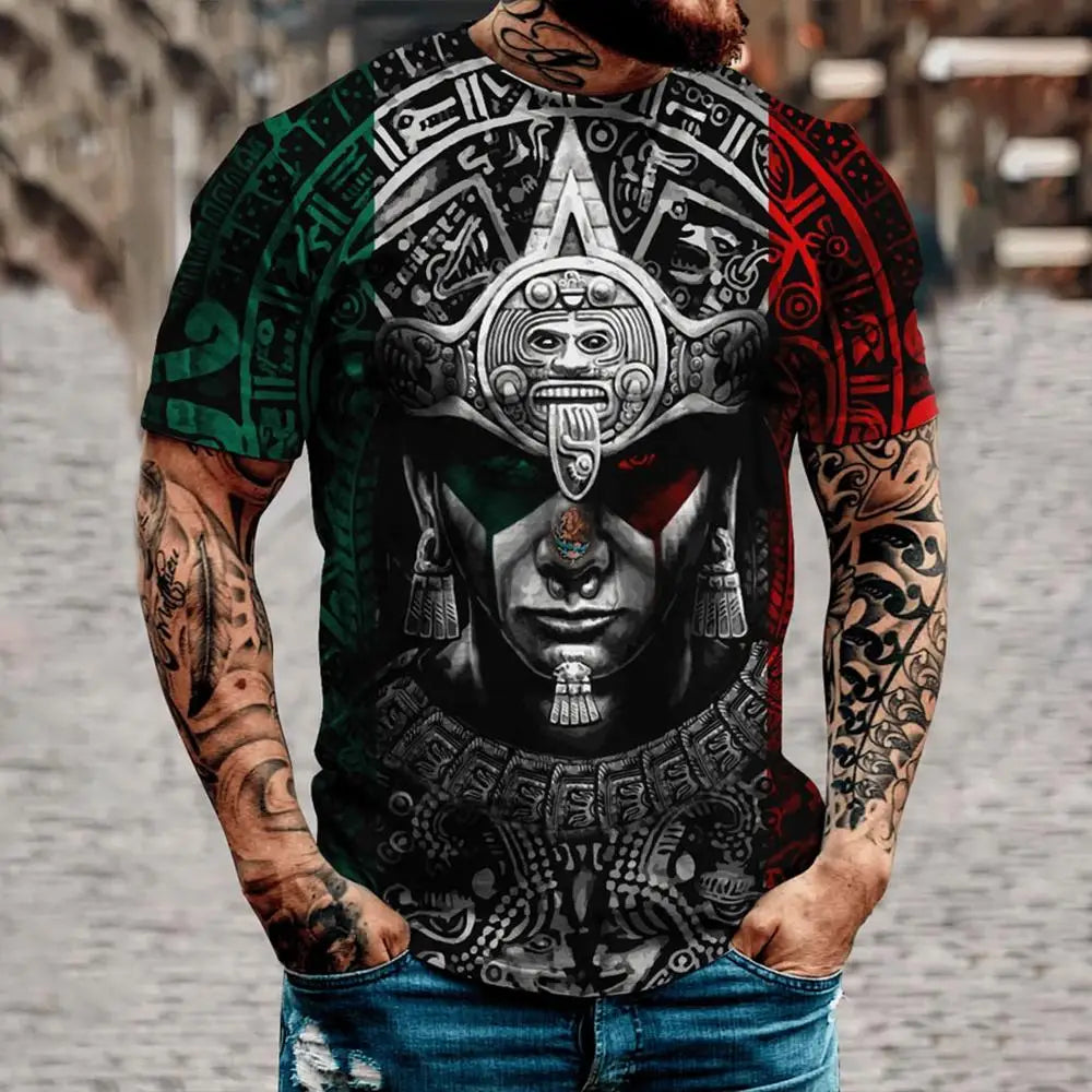 Camiseta para hombre, moda, estampado de bandera nacional de águila en 3D, manga corta, oversize, informal, cuello redondo, ropa de calle