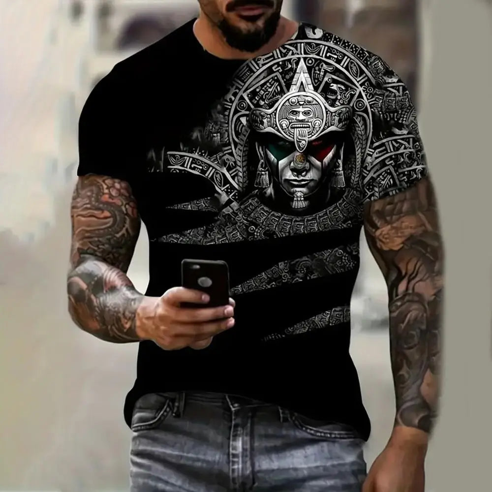 Camiseta para hombre, moda, estampado de bandera nacional de águila en 3D, manga corta, oversize, informal, cuello redondo, ropa de calle