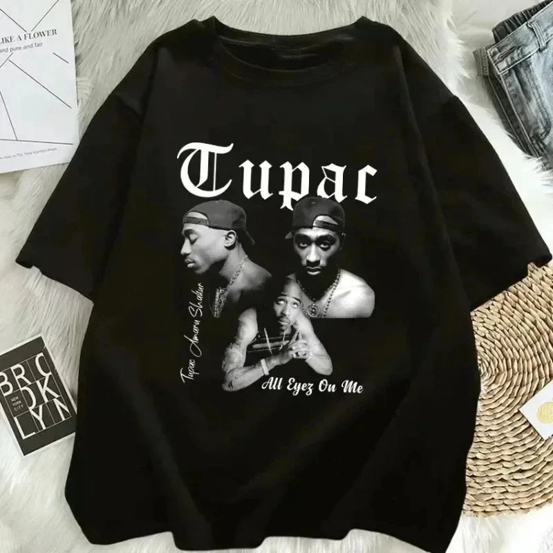 Camiseta de moda de verano 2025 del rapero Tupac, ropa urbana de hip hop, camiseta extragrande de manga corta para hombre y mujer.