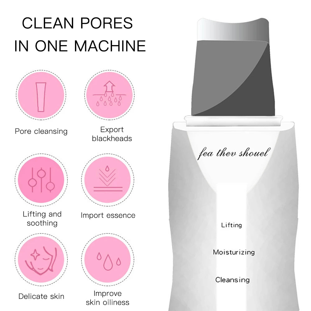 Limpiador ultrasónico de poros, exfoliante, eliminador de puntos negros, limpieza facial profunda, limpiador facial ultrasónico con pala iónica.