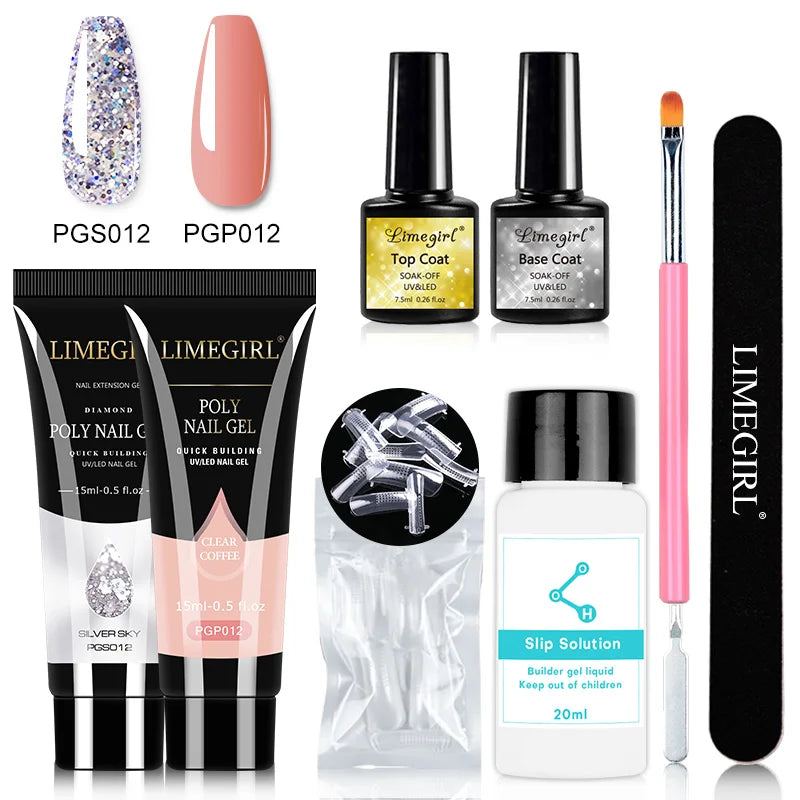 Kit Nail Art Limegirl, gel de uñas polivinílico, gel de remojo extensible, kit de esmalte de gel acrílico para principiantes, gel semipermanente