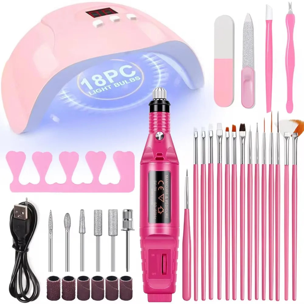 LINMANDA Kit profesional de taladro eléctrico para uñas con USB, lima de esmalte y lámpara UV LED para uñas, secador de manicura en gel, lámpara acrílica, juego de inicio