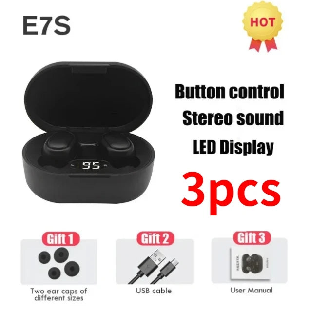 Auriculares inalámbricos TWS E7S con Bluetooth, deportivos, resistentes al agua, con micrófono y función de música, compatibles con todos los teléfonos inteligentes.