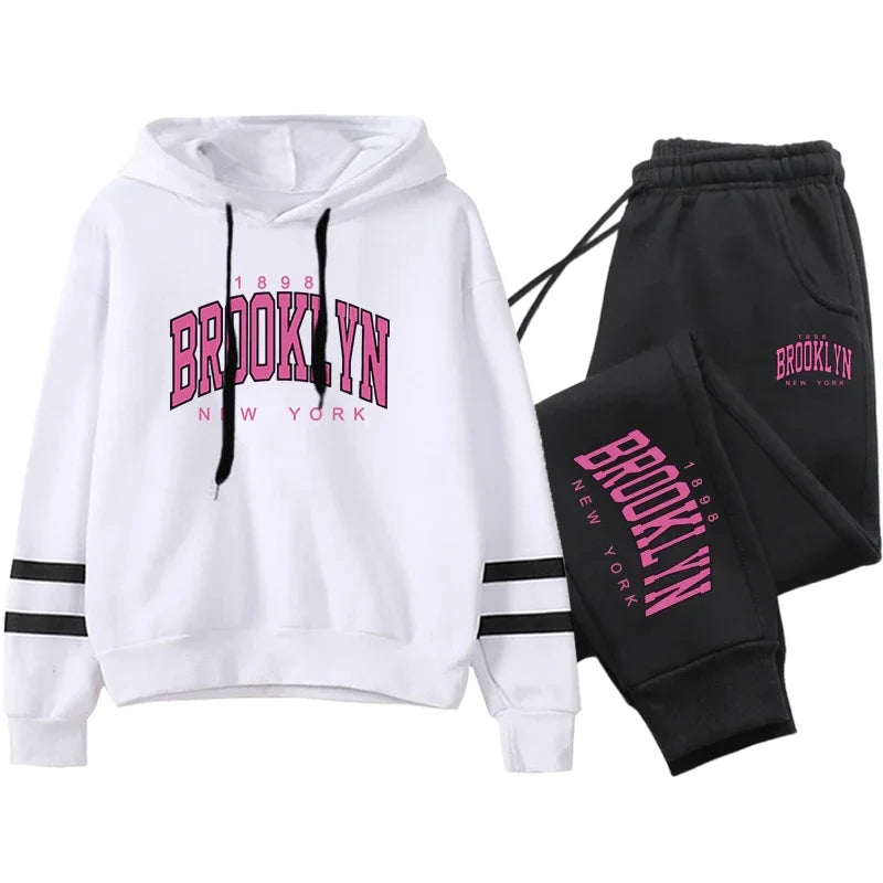 Chándal de calidad para mujer, sudadera con capucha informal de una sola pieza a rayas y pantalones deportivos, cómodo para correr al aire libre, otoño e invierno.
