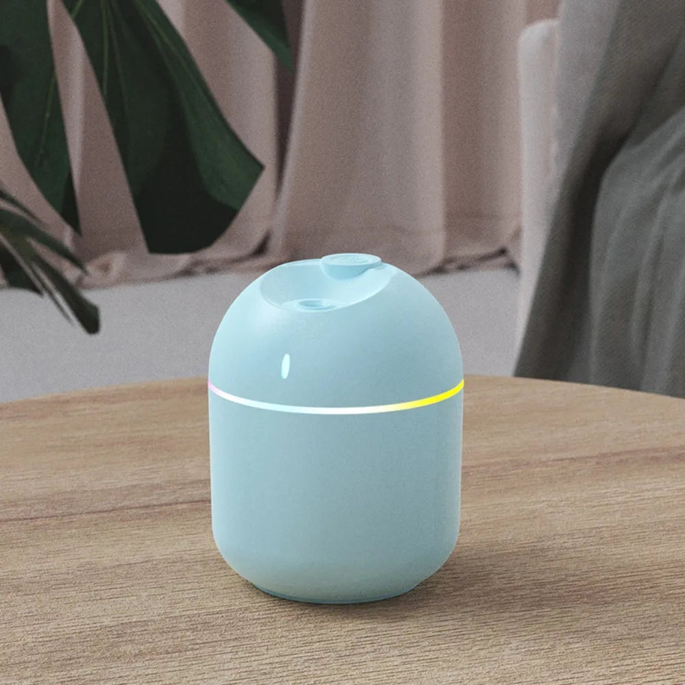 Humidificador de aire de 270 ml, difusor de aroma de vapor frío, luz LED nocturna, protección de apagado, USB, para el hogar y la oficina.