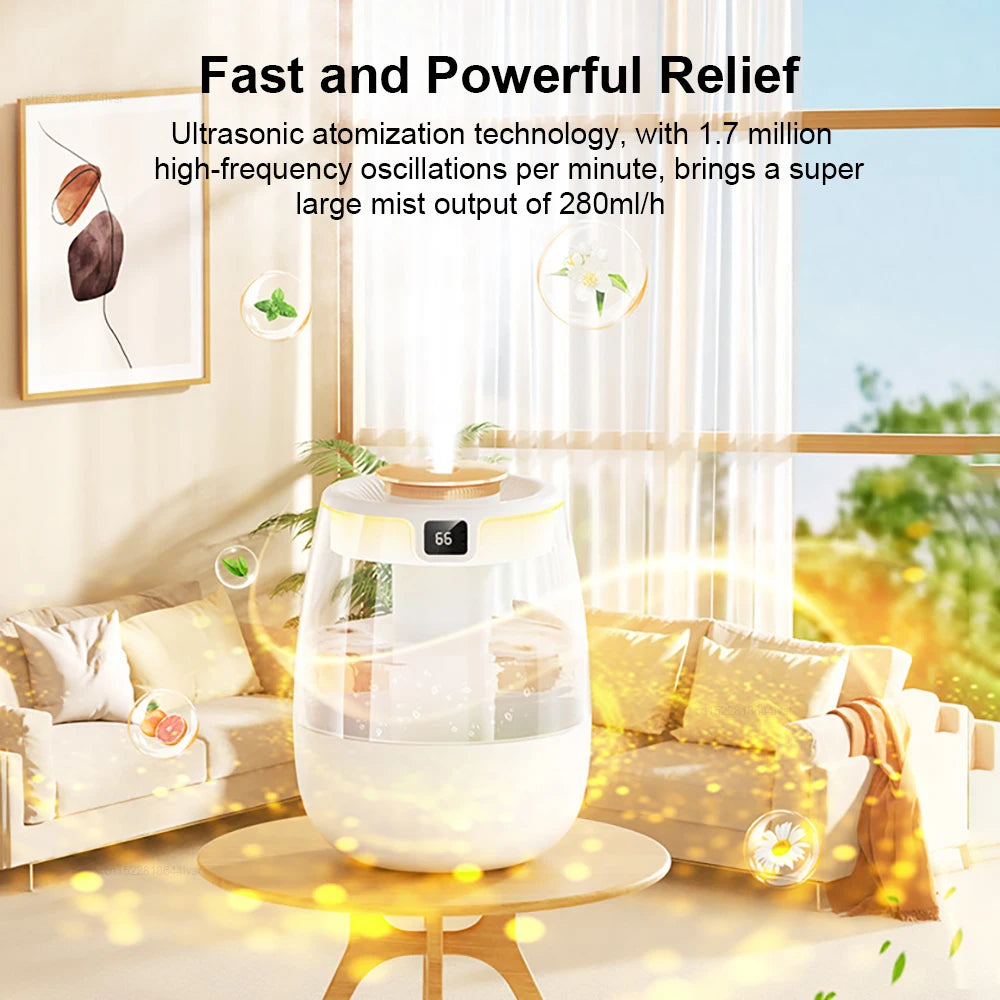 Humidificador de aire de 1300 ml, difusor de aceites esenciales con doble puerto de pulverización, USB, con luz para el hogar y la oficina.
