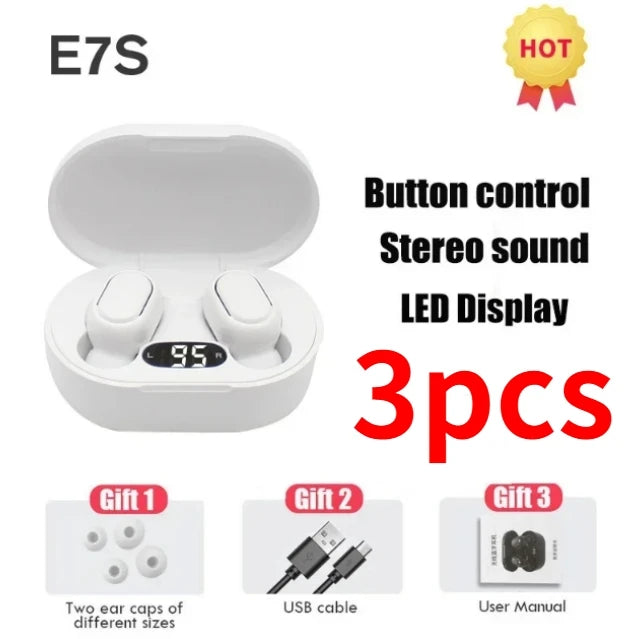 Auriculares inalámbricos TWS E7S con Bluetooth, deportivos, resistentes al agua, con micrófono y función de música, compatibles con todos los teléfonos inteligentes.