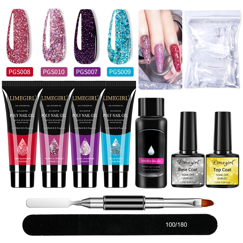 Kit Nail Art Limegirl, gel de uñas polivinílico, gel de remojo extensible, kit de esmalte de gel acrílico para principiantes, gel semipermanente