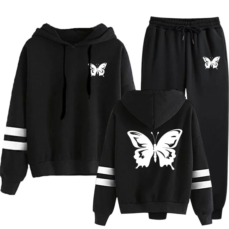 Chándal informal de uso diario para mujer, sudadera con capucha de una sola pieza de calidad a rayas y pantalones deportivos, cómodo para correr al aire libre, otoño e invierno.