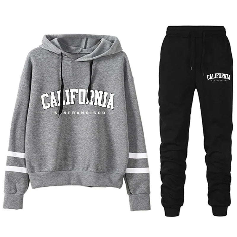 Chándal informal de rayas para mujer de California, sudadera con capucha, pantalón o traje versátil, sencillo, gran oferta, conjuntos urbanos tallas S-3XL