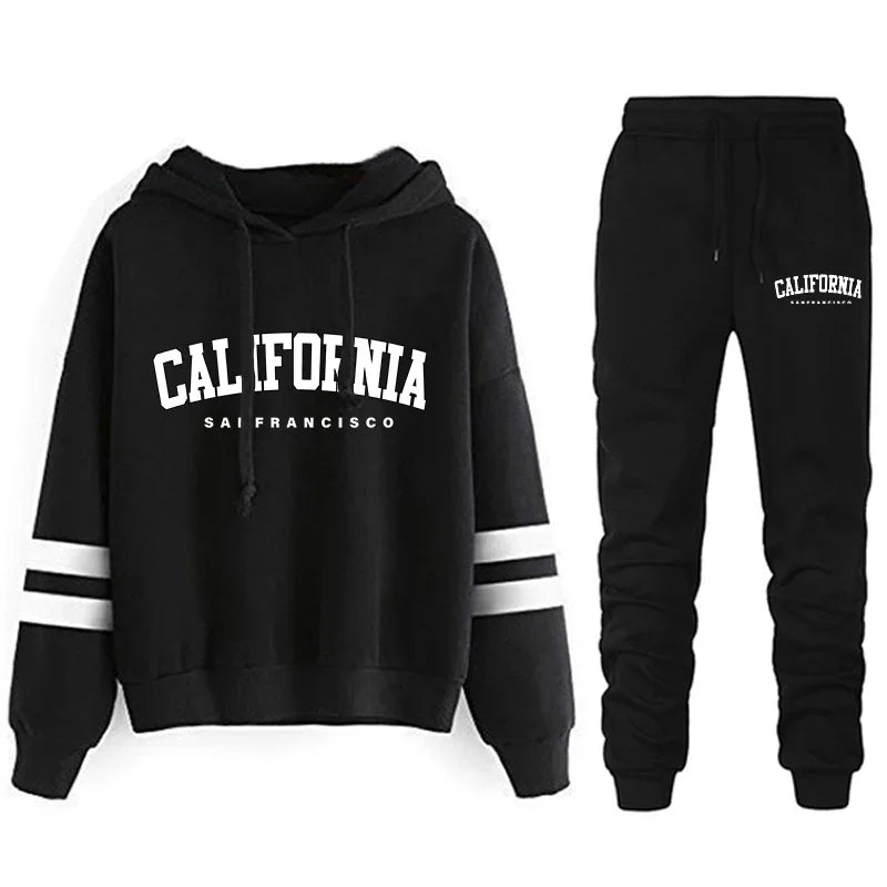 Chándal informal de rayas para mujer de California, sudadera con capucha, pantalón o traje versátil, sencillo, gran oferta, conjuntos urbanos tallas S-3XL