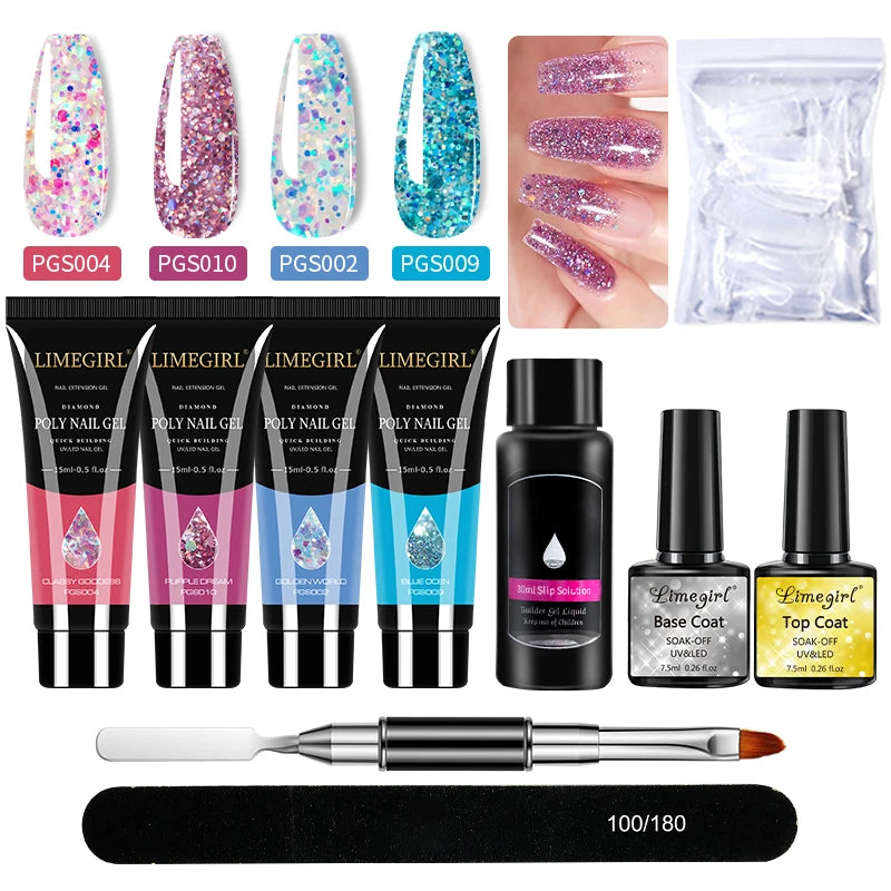 Kit Nail Art Limegirl, gel de uñas polivinílico, gel de remojo extensible, kit de esmalte de gel acrílico para principiantes, gel semipermanente