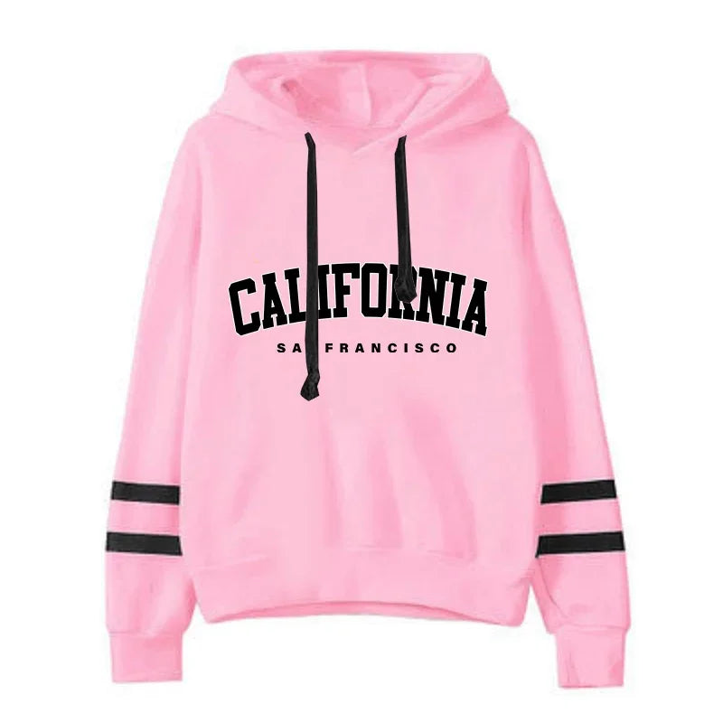 Chándal informal de rayas para mujer de California, sudadera con capucha, pantalón o traje versátil, sencillo, gran oferta, conjuntos urbanos tallas S-3XL