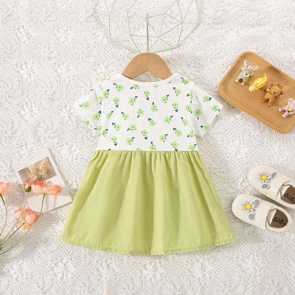 Vestido de verano para niña de 0 a 3 años, de algodón, con estampado floral, de dos piezas y tirantes finos, de manga corta.