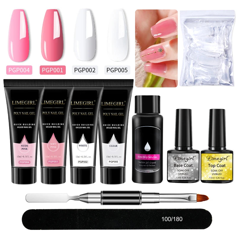 Kit Nail Art Limegirl, gel de uñas polivinílico, gel de remojo extensible, kit de esmalte de gel acrílico para principiantes, gel semipermanente