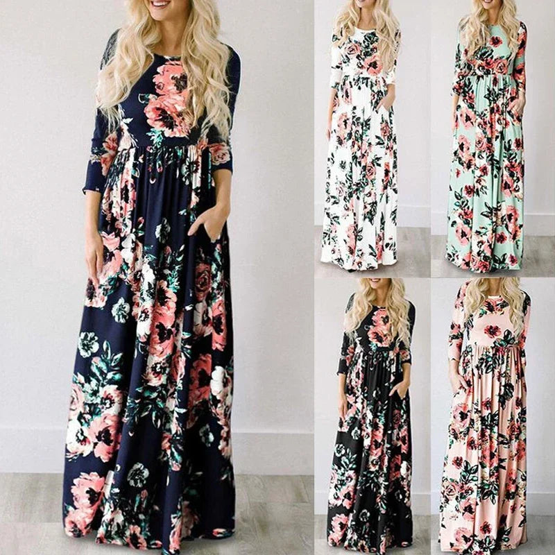 Vestido largo de verano para mujer 2025, vestido playero bohemio con estampado floral, vestido maxi blanco para fiesta de noche, vestido de verano, vestidos de fiesta