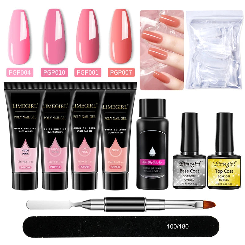 Kit Nail Art Limegirl, gel de uñas polivinílico, gel de remojo extensible, kit de esmalte de gel acrílico para principiantes, gel semipermanente