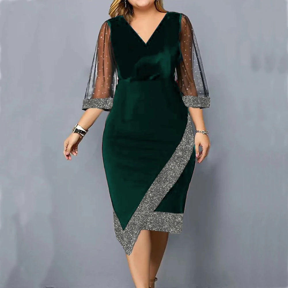 Plus Size Women Dress Winter Plus Size Black Vestidos Formal Occas Dress Elegant Long Skirt Party Female Clothin