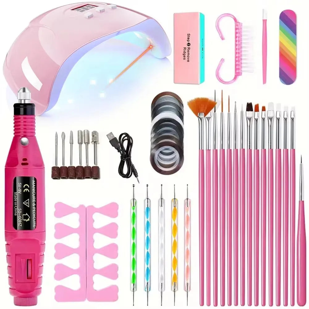 LINMANDA Kit profesional de taladro eléctrico para uñas con USB, lima de esmalte y lámpara UV LED para uñas, secador de manicura en gel, lámpara acrílica, juego de inicio