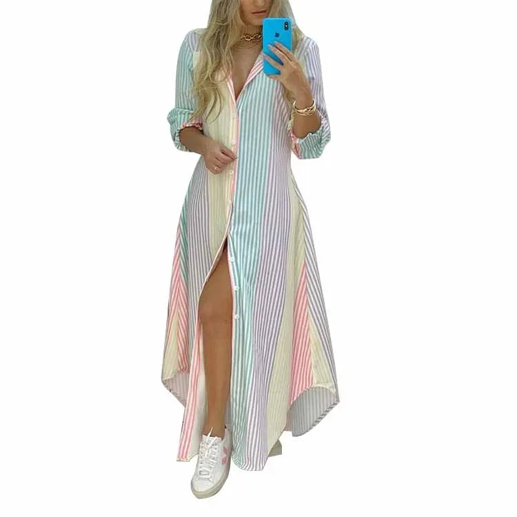Vintage Elegant Retro Print Women's Shirt Dress Fashion Casual Holiday Dress Long Sleeve Irregular Office Lady Summer New Dress