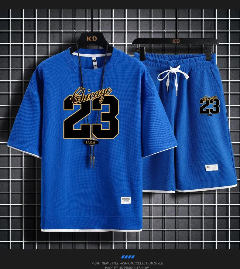2025 Men'S Summer Fitness Running Casual Sportswear Set Quick-Drying Breathable Short-Sleeved T-Shirt + Shorts Two-Piece Set