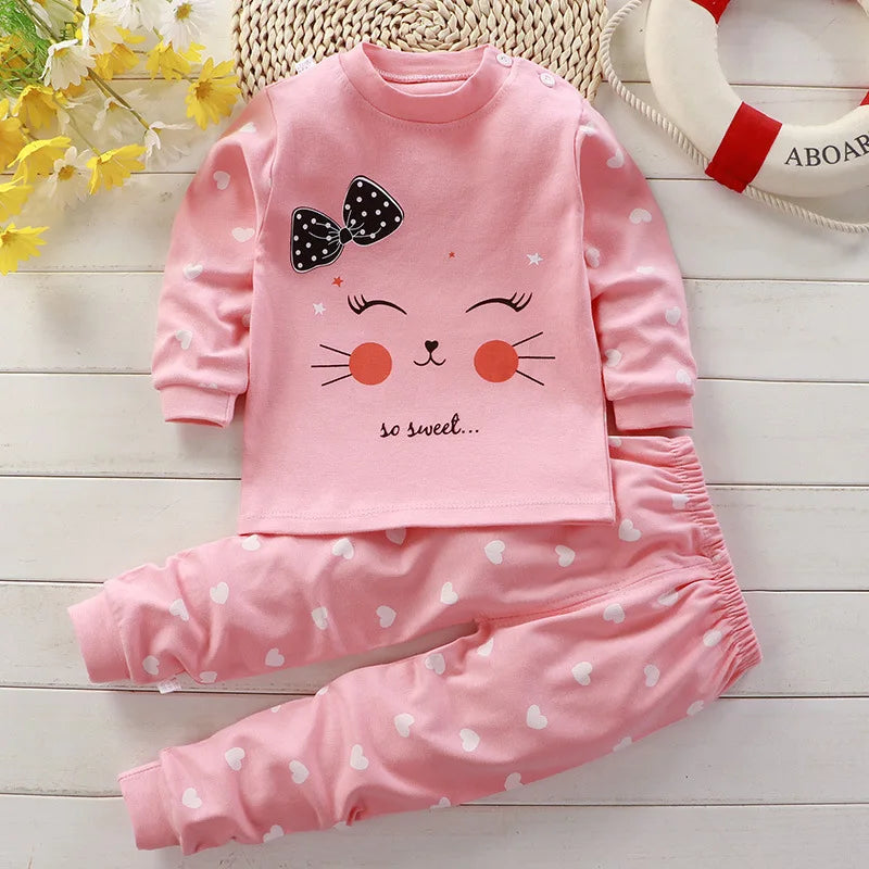 Ropa de algodón para niña, conjunto de invierno para bebé recién nacido, 2 conjuntos de pijamas de primavera para niños de 0 a 5 años, ropa informal de dibujos animados para bebé