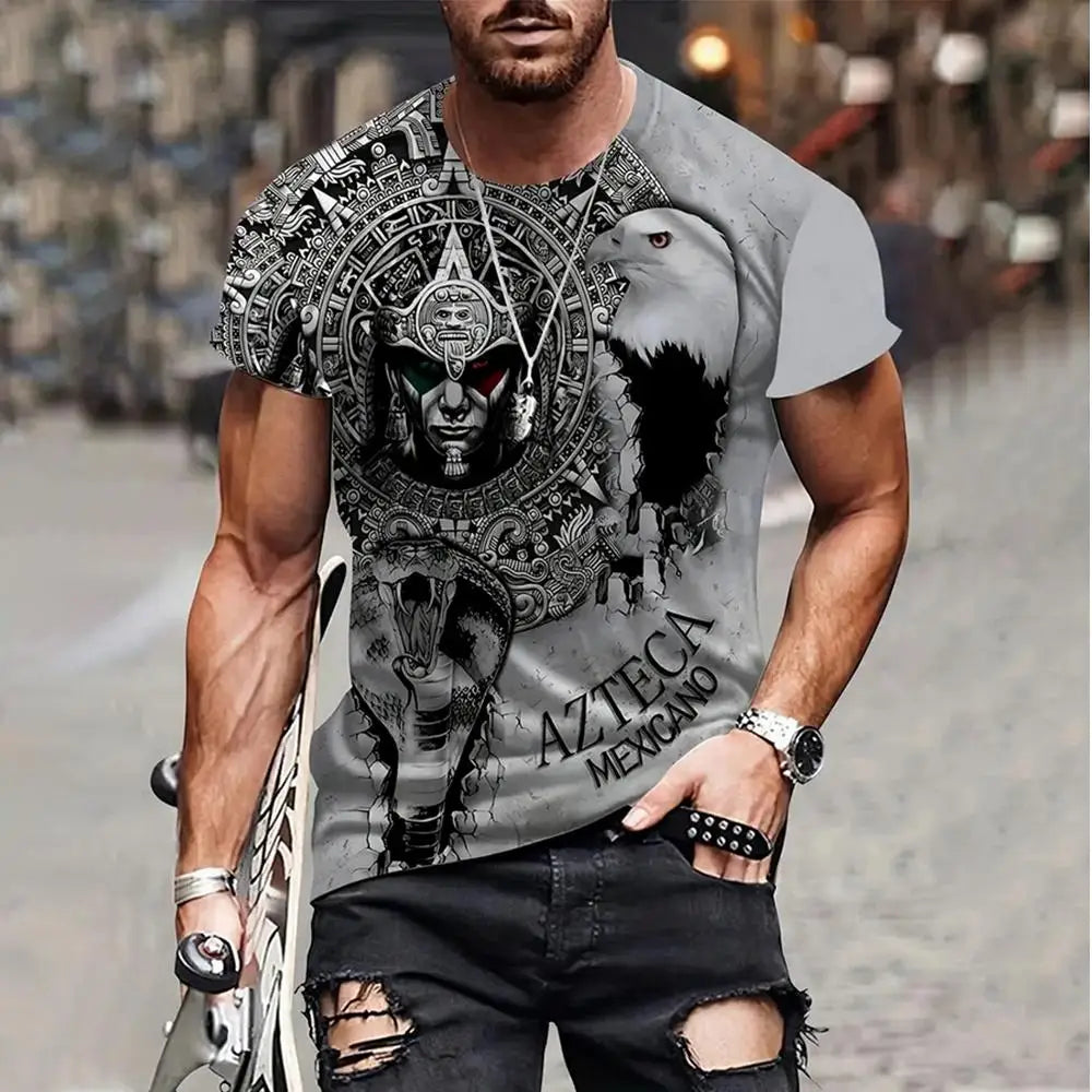 Camiseta para hombre, moda, estampado de bandera nacional de águila en 3D, manga corta, oversize, informal, cuello redondo, ropa de calle