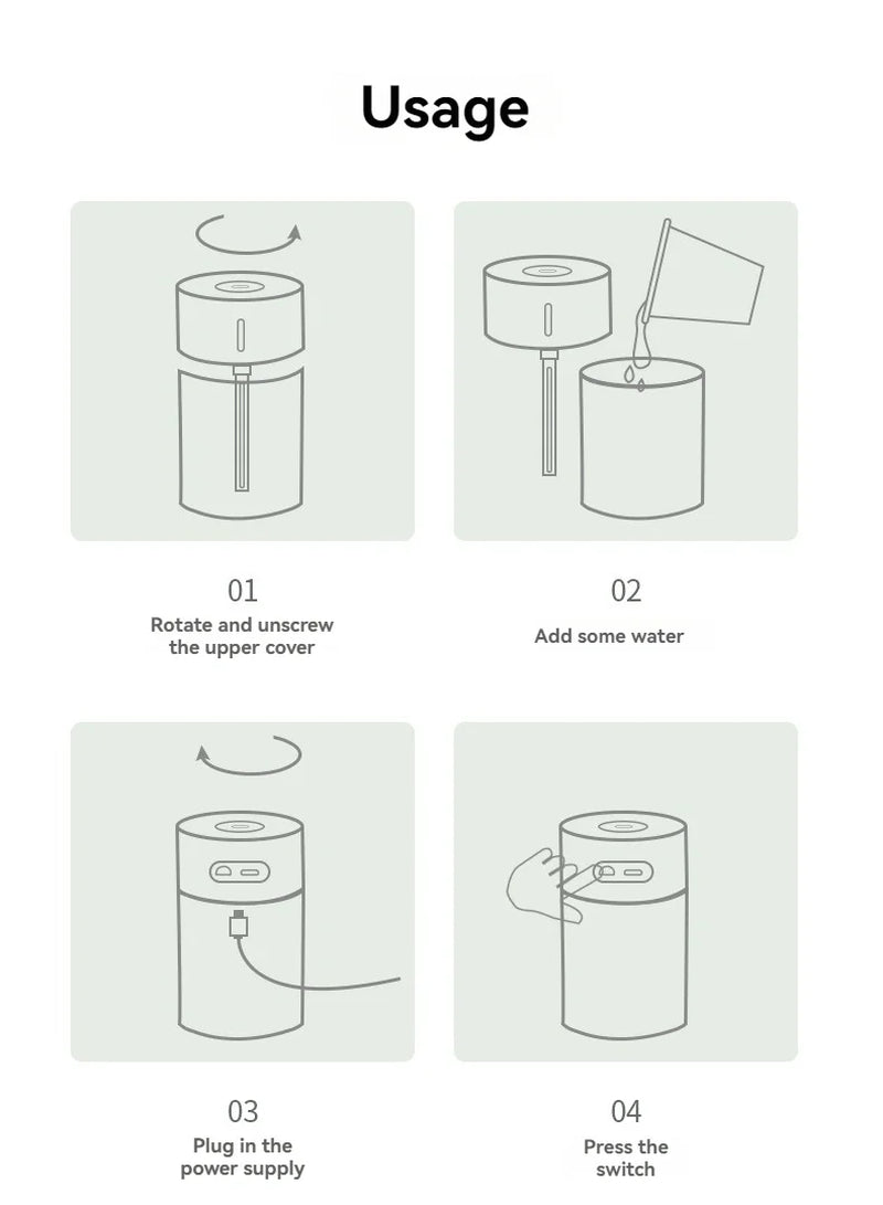 260ML Poratable Automatic Humidifier Diffuserwithout Oil Mute Quite Humidier Car USB for Home Housewith Light Mini Humidifier