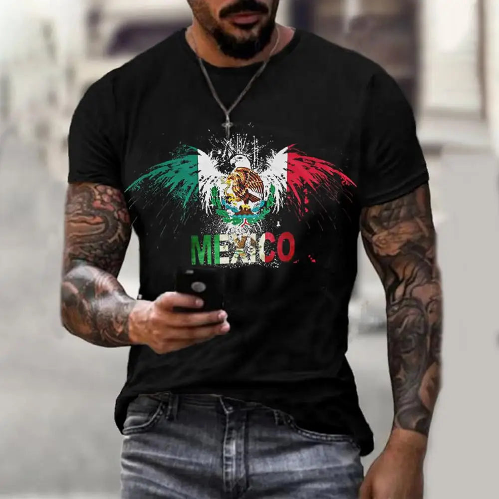 Camiseta para hombre, moda, estampado de bandera nacional de águila en 3D, manga corta, oversize, informal, cuello redondo, ropa de calle