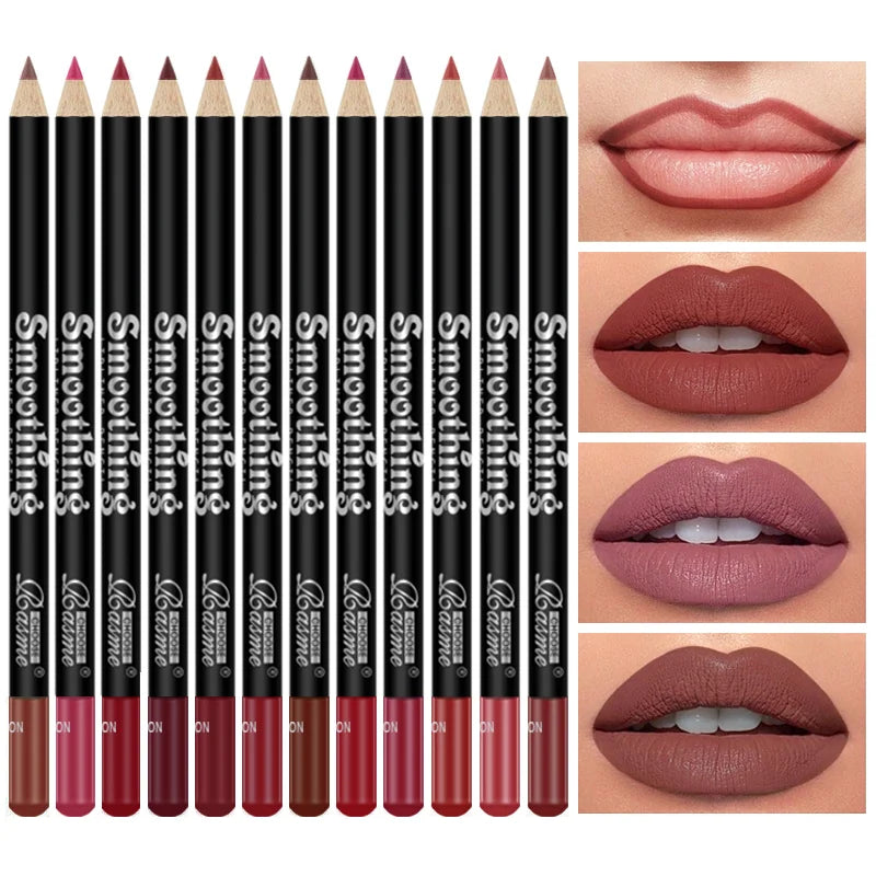 Juego de 12 labiales de larga duración con delineador de labios profesional y brillo de labios mate para mujer, regalo de San Valentín.