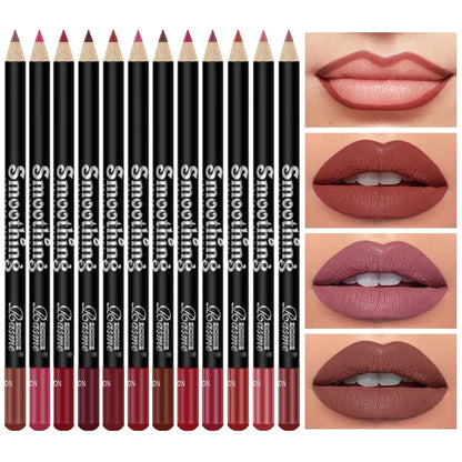 Juego de 12 labiales de larga duración con delineador de labios profesional y brillo de labios mate para mujer, regalo de San Valentín.