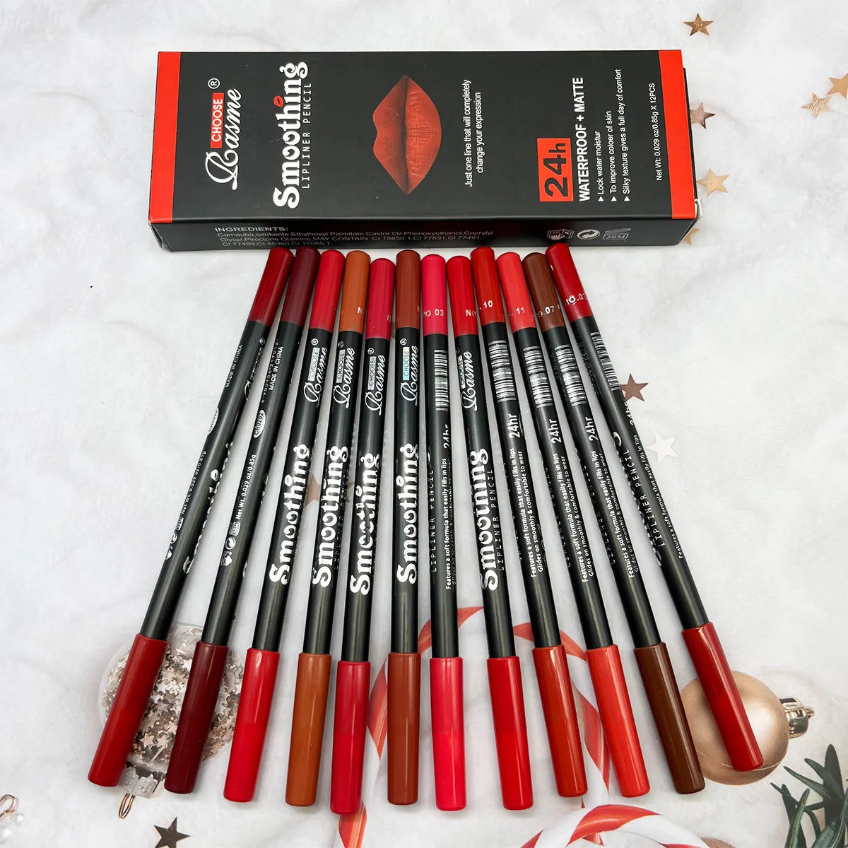 Juego de 12 labiales de larga duración con delineador de labios profesional y brillo de labios mate para mujer, regalo de San Valentín.