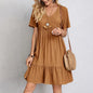 Vestido de verano liso para mujer, informal, bohemio, con escote en V, manga corta, volantes, holgado, corte A, minivestido elegante para fiesta en la playa, vestidos de calle