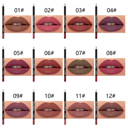 Juego de 12 labiales de larga duración con delineador de labios profesional y brillo de labios mate para mujer, regalo de San Valentín.