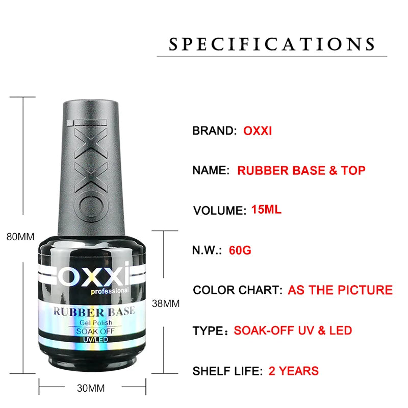OXXI 15ml Capa base y superior para esmalte en gel Barniz semipermanente Capa superior de goma y capa base Gellac uv led Esmalte permanente Lak