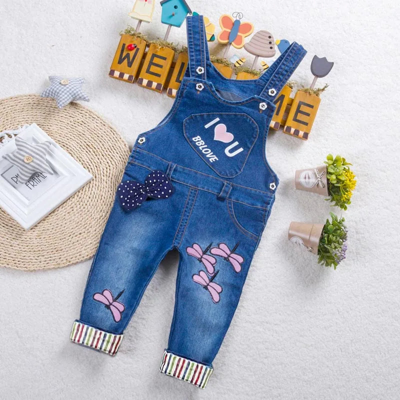IENENS - Monos para bebé niña, pantalones vaqueros para niño, pantalones con bordado de mariposa, mono infantil de 0 a 4 años