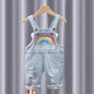 IENENS - Ropa para bebé, pantalones vaqueros con agujeros y estampado de arcoíris, mono de mezclilla, pantalones largos para bebés de 0 a 4 años