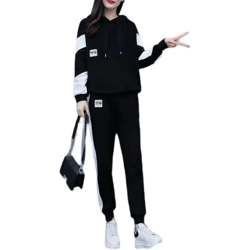 Conjunto deportivo de dos piezas para mujer, informal, holgado y a la moda, de talla grande, para primavera y otoño, nuevo estilo, 200 libras, ropa femenina de talla grande.