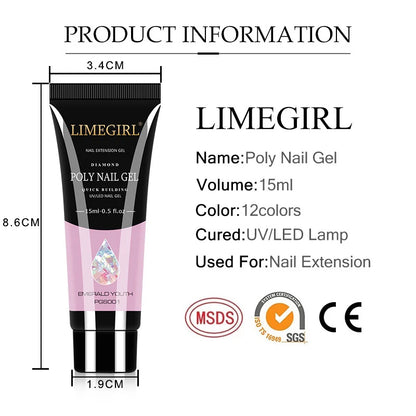 Kit Nail Art Limegirl, gel de uñas polivinílico, gel de remojo extensible, kit de esmalte de gel acrílico para principiantes, gel semipermanente