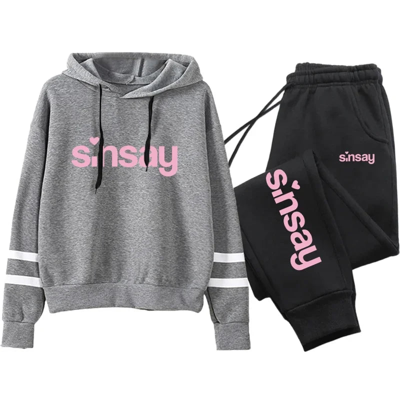 Jogging Women Tracksuit Daily Outdoor Autumn Winter Quality Hoodies Casual Single Piece Stripe Sweatshirt and Sweatpants Comfort