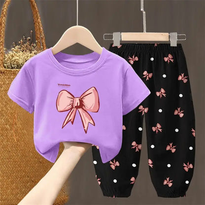 Conjuntos de verano para niñas, ropa para niños pequeños, camiseta de moda, top y pantalones, 2 piezas