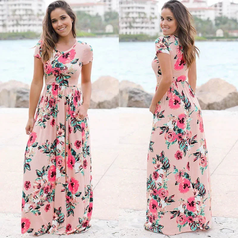 Vestido largo de verano para mujer 2025, vestido playero bohemio con estampado floral, vestido maxi blanco para fiesta de noche, vestido de verano, vestidos de fiesta