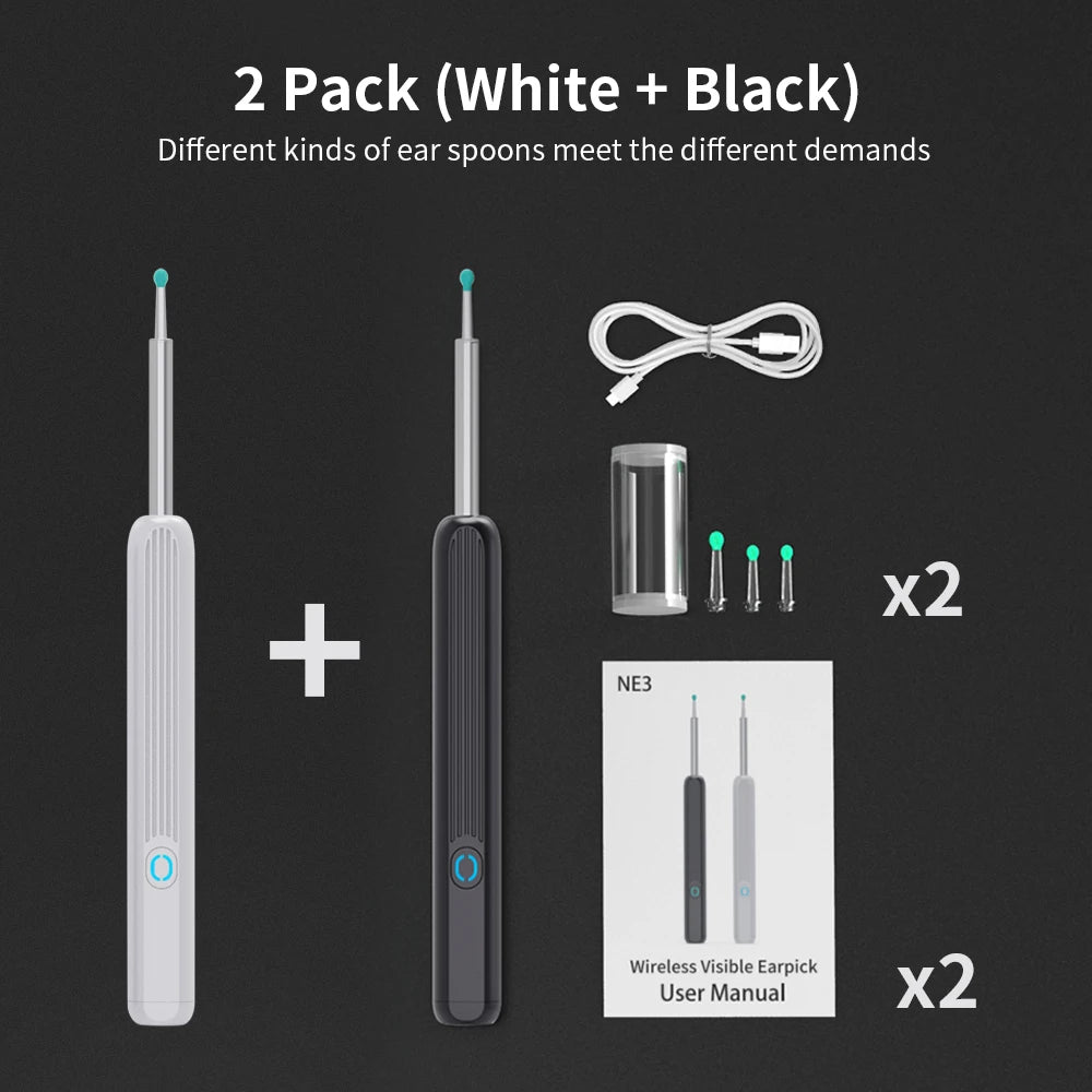 Limpiador de oídos NE3, herramienta de eliminación de cerumen de alta precisión con cámara y luz LED, otoscopio inalámbrico, kit de limpieza de oídos inteligente, el mejor regalo.