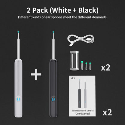 Limpiador de oídos NE3, herramienta de eliminación de cerumen de alta precisión con cámara y luz LED, otoscopio inalámbrico, kit de limpieza de oídos inteligente, el mejor regalo.