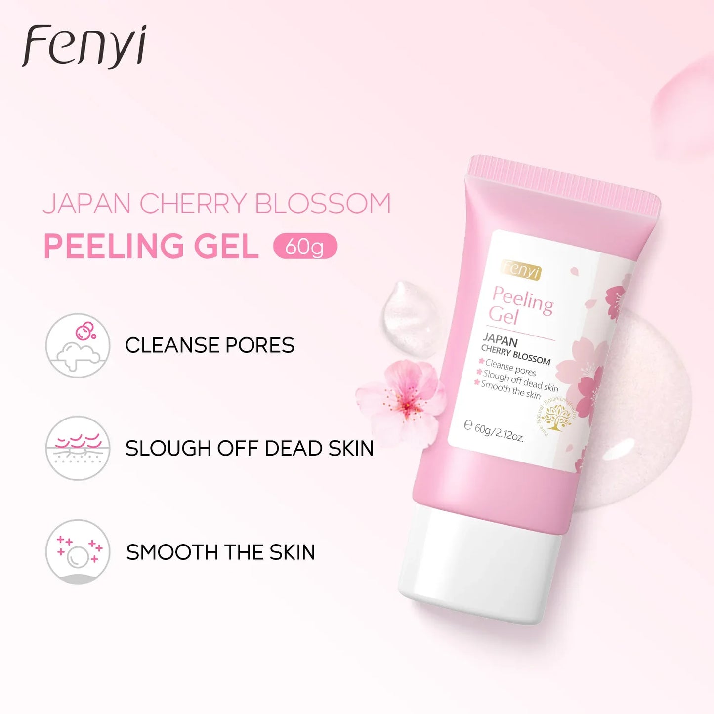 Gel exfoliante de limpieza profunda Sakura Face, cuidado de la piel, blanqueador, hidratante, reparador, exfoliante facial, cuidado de la piel, 60 g
