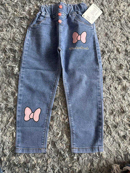 Pantalones vaqueros largos con estampado floral de dibujos animados para niñas, pantalones casuales con agujeros y estampado de grafiti para primavera y otoño
