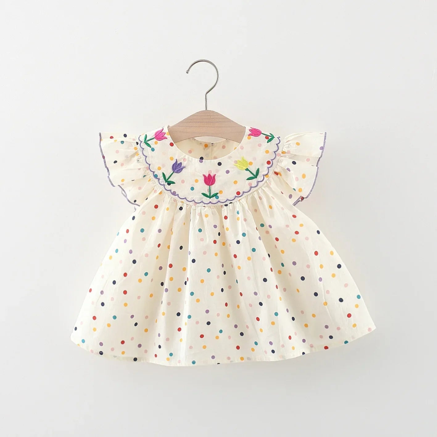 Vestido de verano para niña con lunares coloridos y bordado de flores, vestido de princesa para niña, bonitos vestidos de playa para niña.