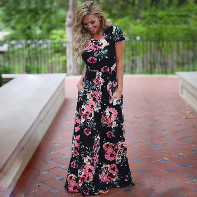 Vestido largo de verano para mujer 2025, vestido playero bohemio con estampado floral, vestido maxi blanco para fiesta de noche, vestido de verano, vestidos de fiesta