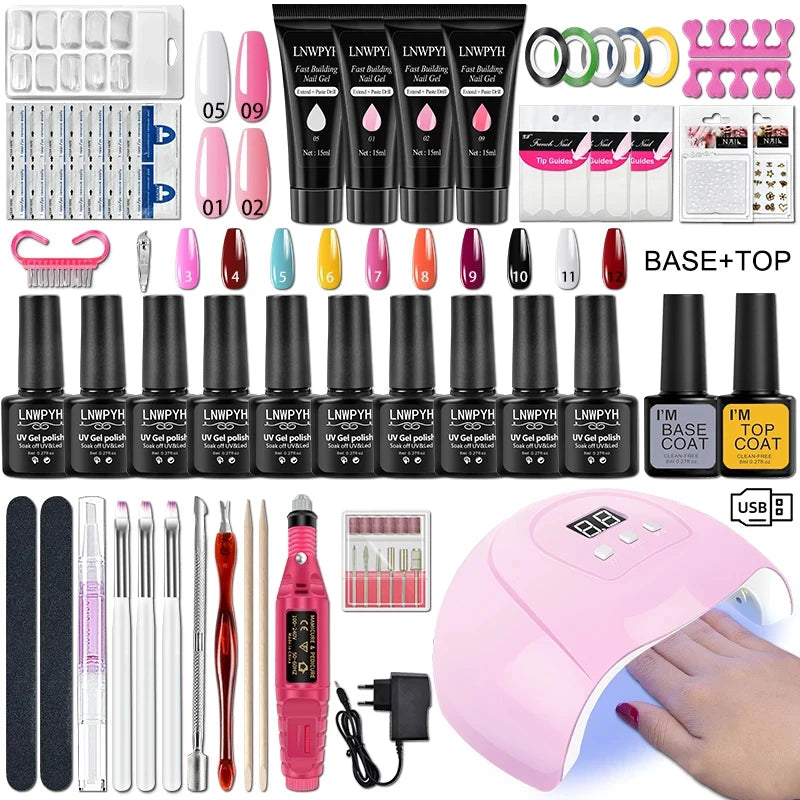 Kit de esmalte de uñas en gel con lámpara UV, taladro eléctrico para uñas, kit de base y capa superior para uñas en gel, juego de herramientas para uñas.