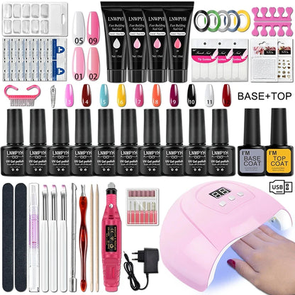 Kit de esmalte de uñas en gel con lámpara UV, taladro eléctrico para uñas, kit de base y capa superior para uñas en gel, juego de herramientas para uñas.